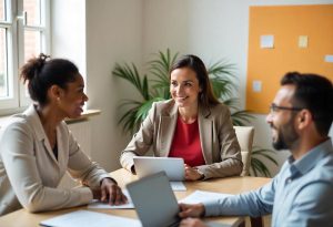 Equipe de trabalho estuda plano de bonificação para a empresa
