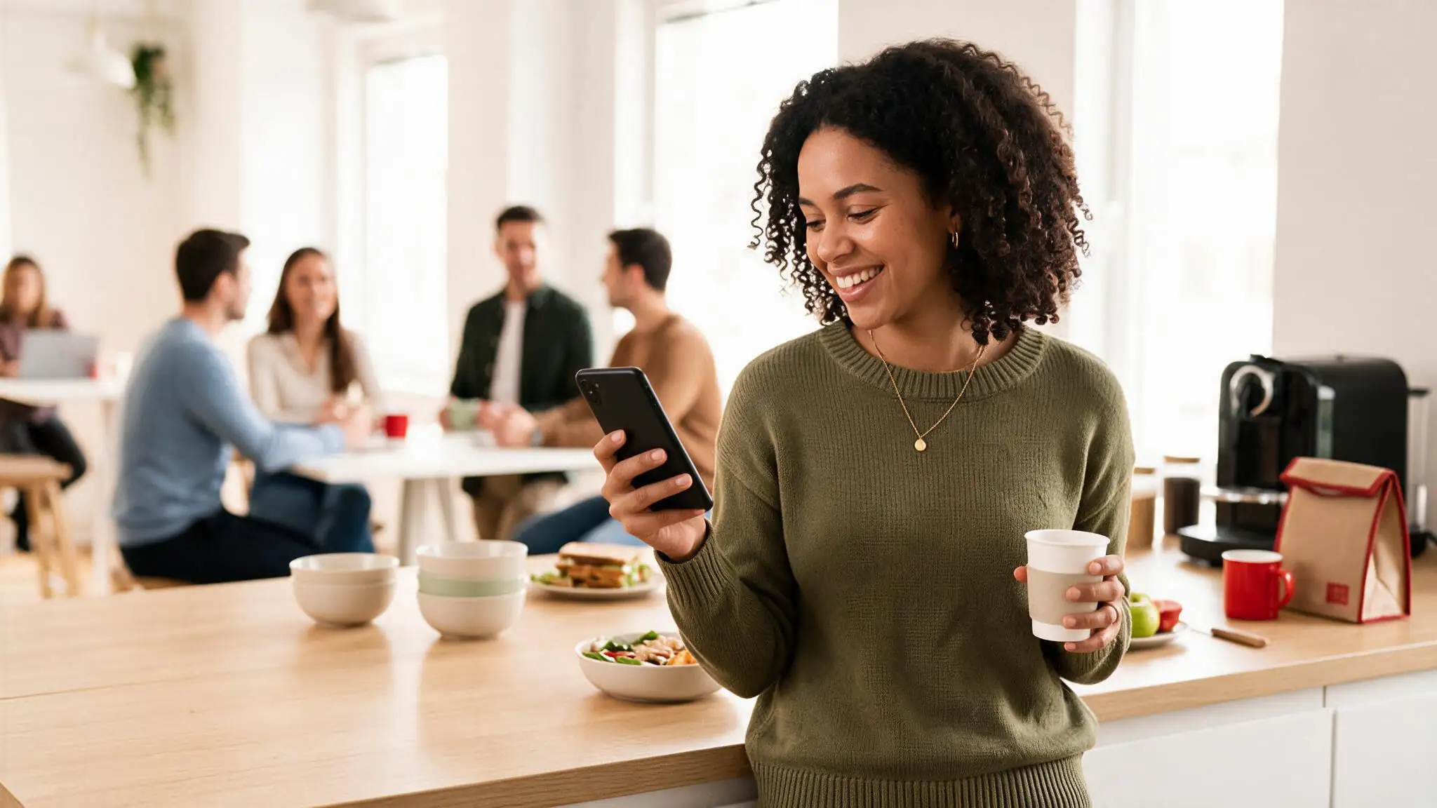 mulher acessa app pra conhecer os benefícios do clube ticket
