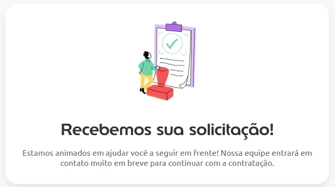 tela final contato contratação presente perfeito