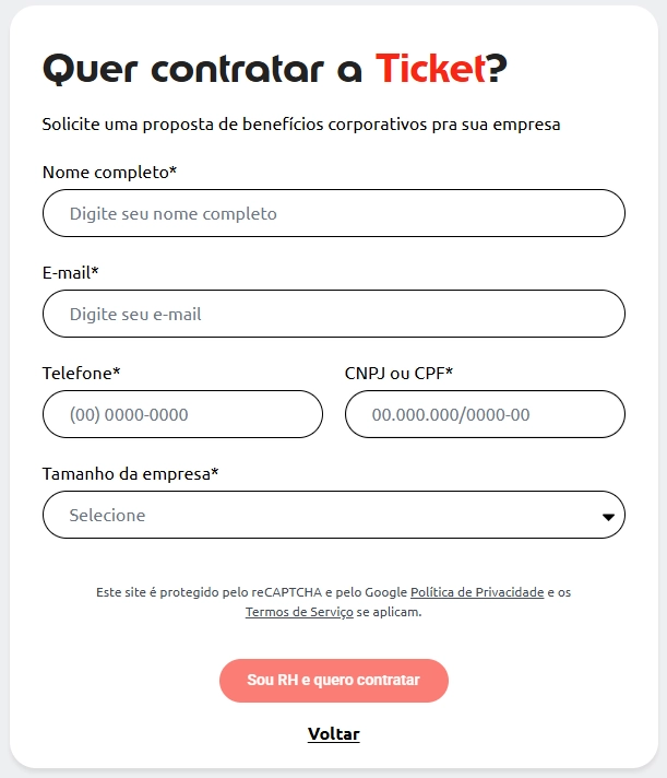 formulário contratar ticket com cpf