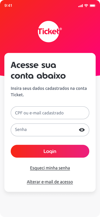 tela de acesso ao app ticket
