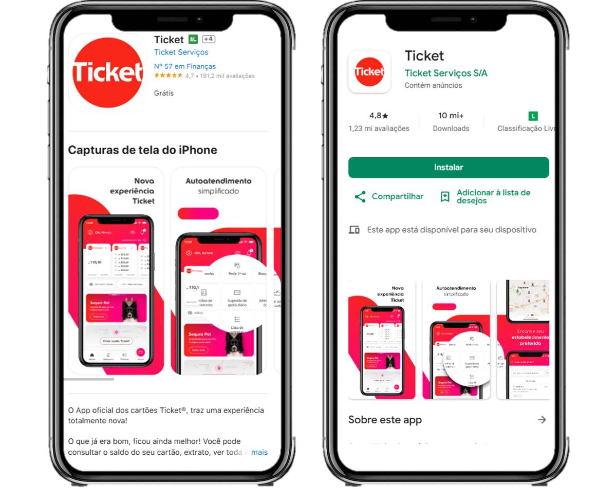 telas lojas de app pra baixar app Ticket