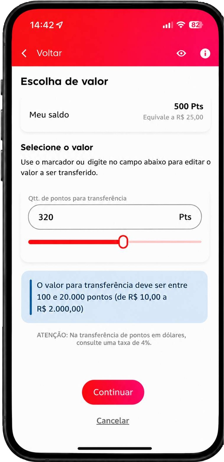 tela transferência bancária presente digital