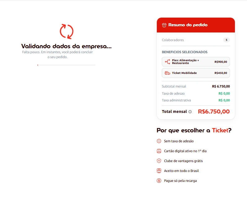 tela de processamento de documentos contratação online