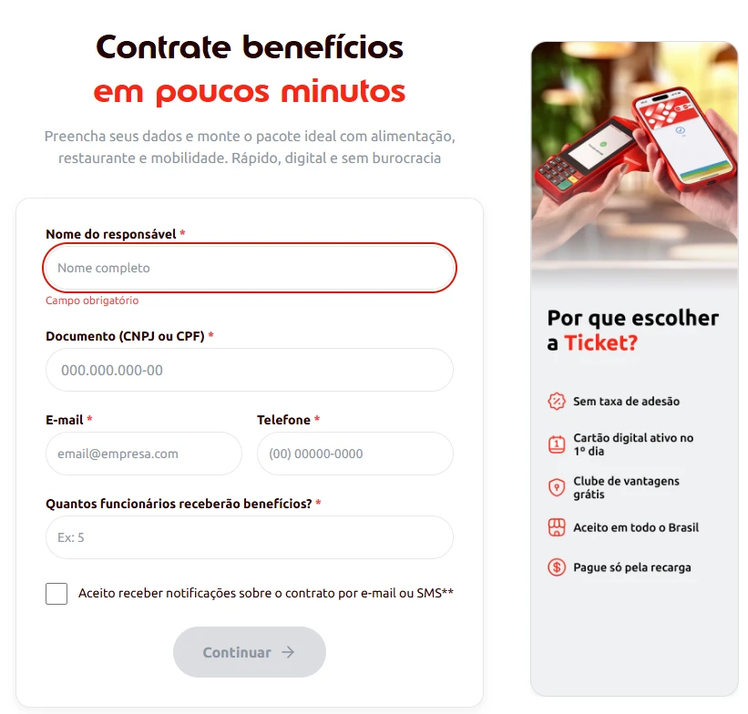 tela de contratação online