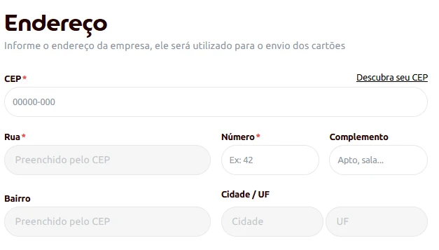 campos de endereço da contratação online