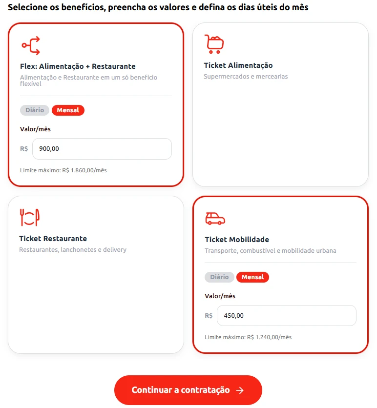contratação online diária ou mensal