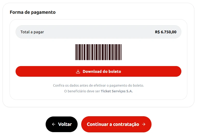 tela de download do boleto na contratação online