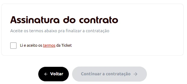 tela de aceite assinatura de contratação digital