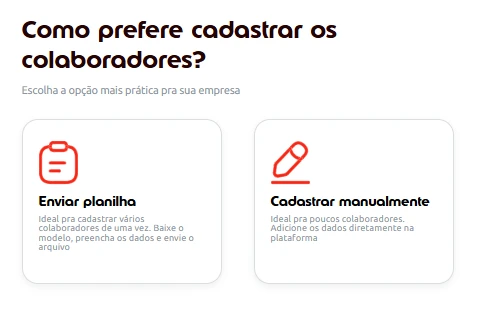 tela de opção de cadastramento de colaboradores